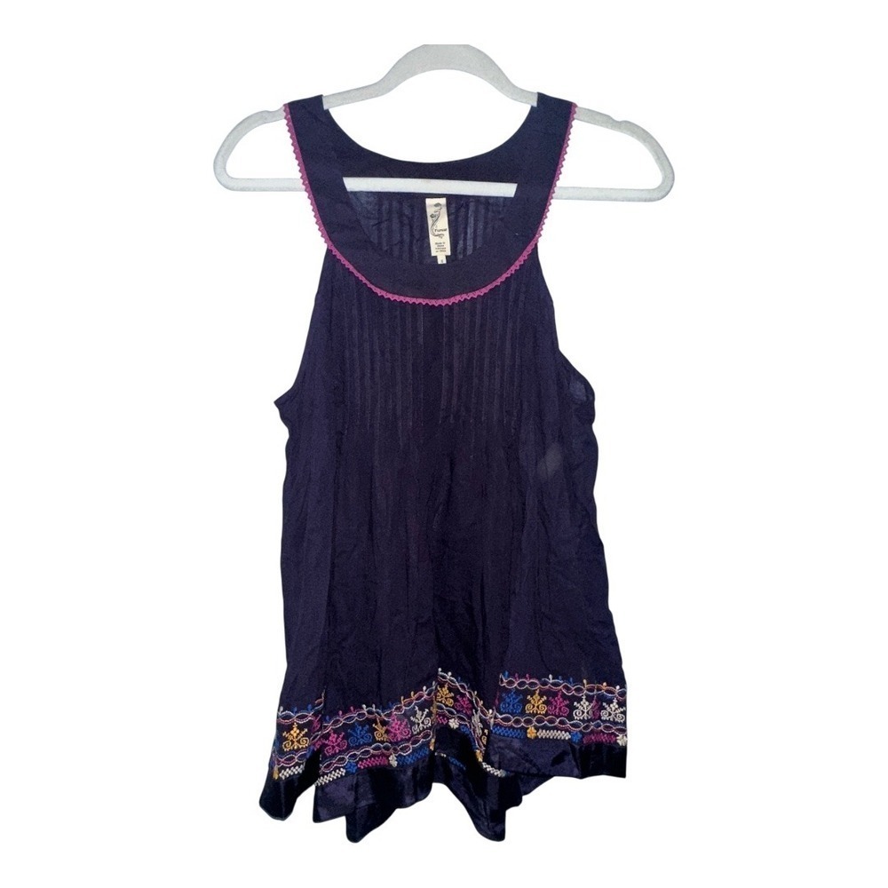 Floreat‎ Anthropologie Purple Embroidered Halter Neck Top, Size 2 - Picture 2 of 8